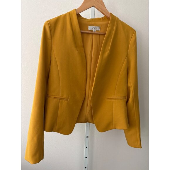 OVI Mustard Yellow Open Front Blazer Size Large Modern Minimal Tailored Workwear - Picture 2 of 11